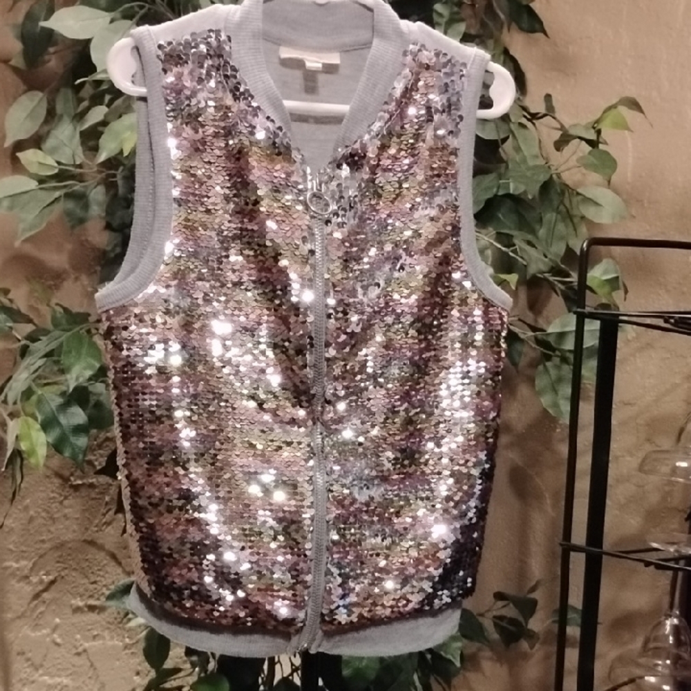 Self Esteem Light Gray Sparkle flip Sequin Vest